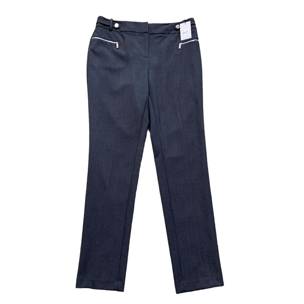 Calvin Klein NWT Size 4 Gray Straight Slim Tapered Leg Slacks Rivets & Zippers